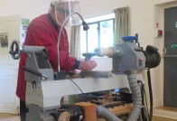 Chris starting to turn a small segmented vase